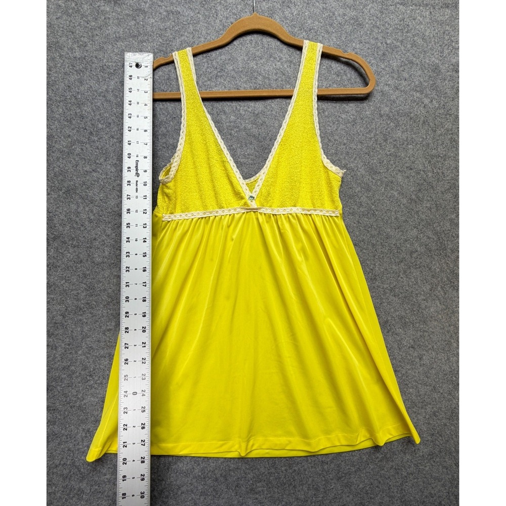 Vintage Yellow Nylon Babydoll Nightgown Lace Trim Empire Waist Chemise Large 60s - Picture 5 of 9